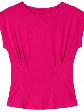 Zenana Gathered Waist Round Neck Top Pink Cap Sleeve Stretch Tee Large NWT